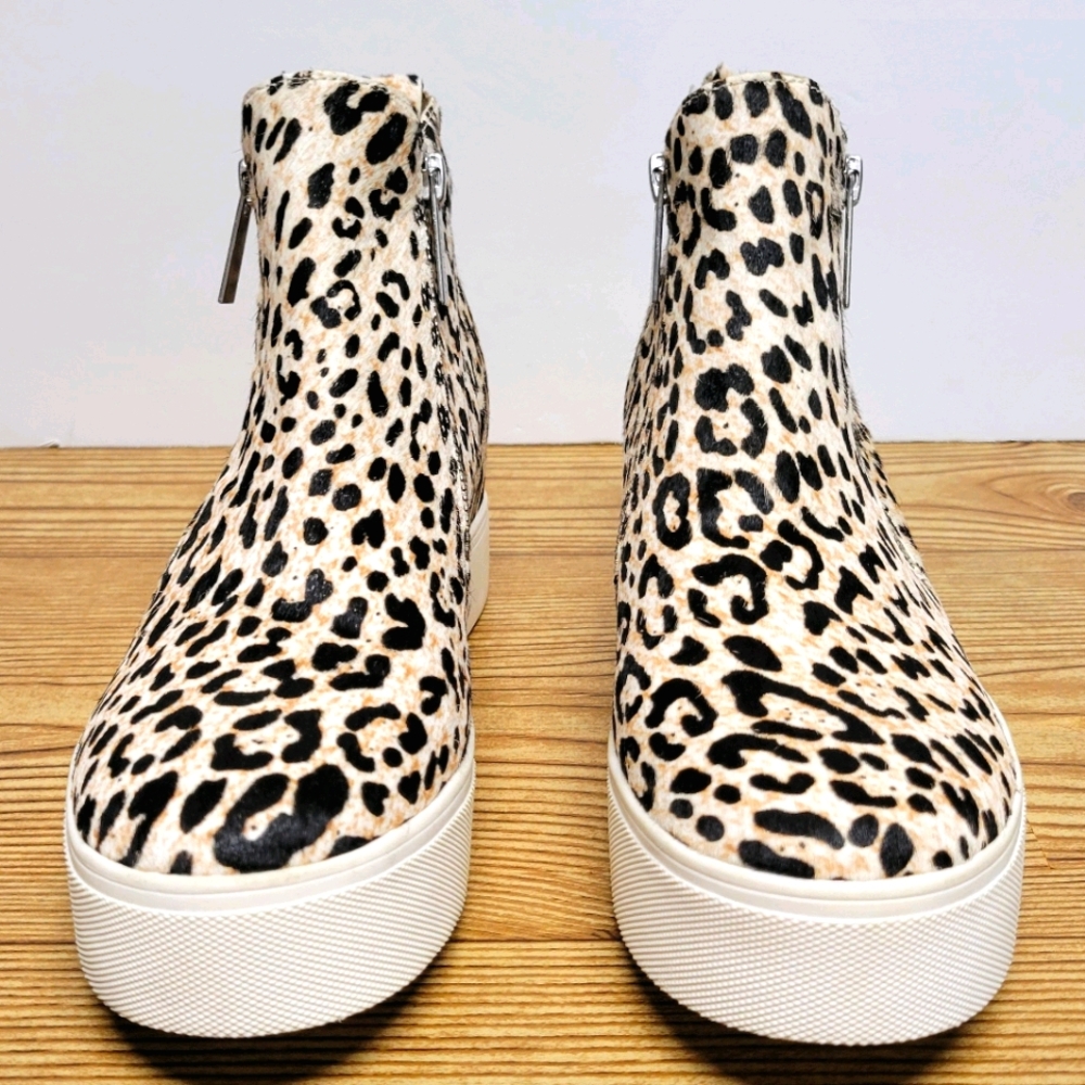 JSlides Sneaker Bootie Hi Top Leopard Calf Hair